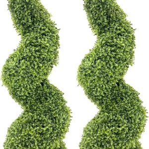 Artificial Boxwood Spiral Green Tree Planting, 4ft-high (2 Pieces) Outdoor Artificial Plants, Ultraviolet-Resistant Plastic Green Balls, Used for Decoration/Indoor/Porch/Garden.